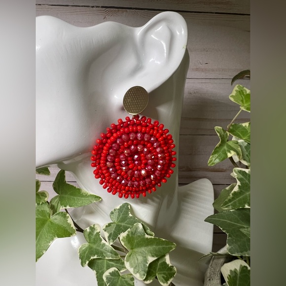 Red Boho Chic Dangle Earrings - Trendy Beaded Dangle Earrings for woman - Picture 3 of 8